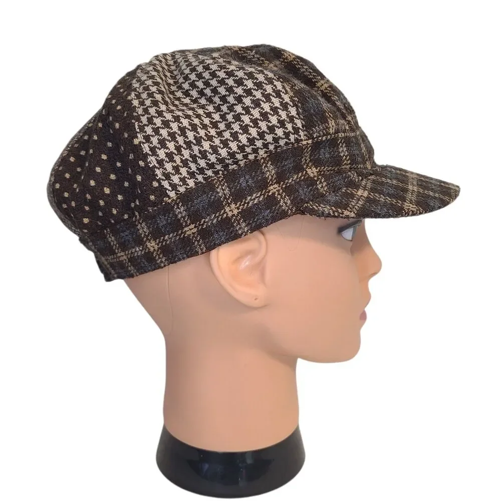 ABG Patchwork Newsboy Hat Plaid Tweed Houndstooth Baker Boy Cap Dark Academia OS